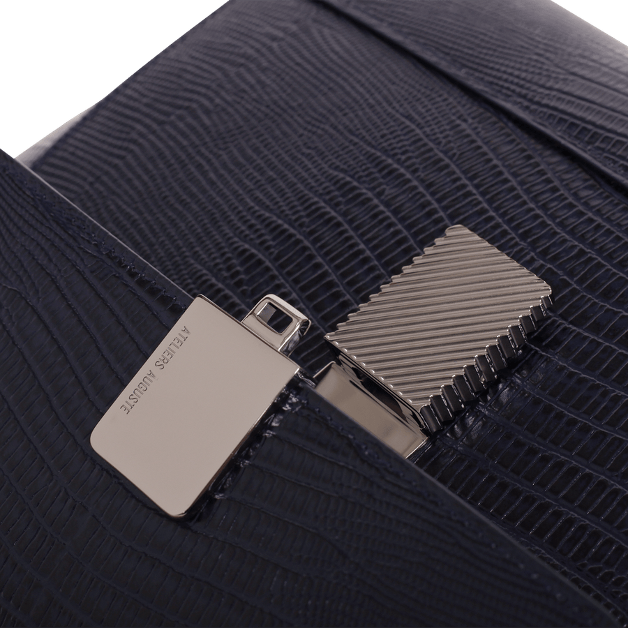 Mini Marly Silver Edition - Cuir Embossé Lézard Bleu Nuit Ateliers Auguste