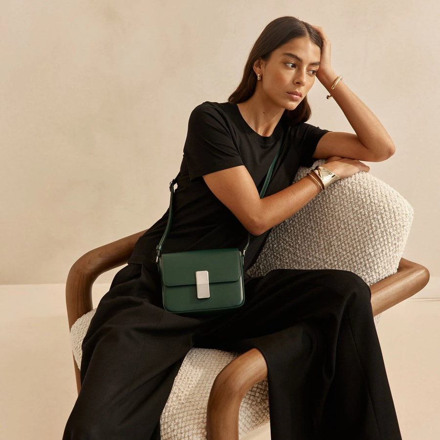 Mini Monceau Silver Edition - Cuir Box Vert Forêt Ateliers Auguste