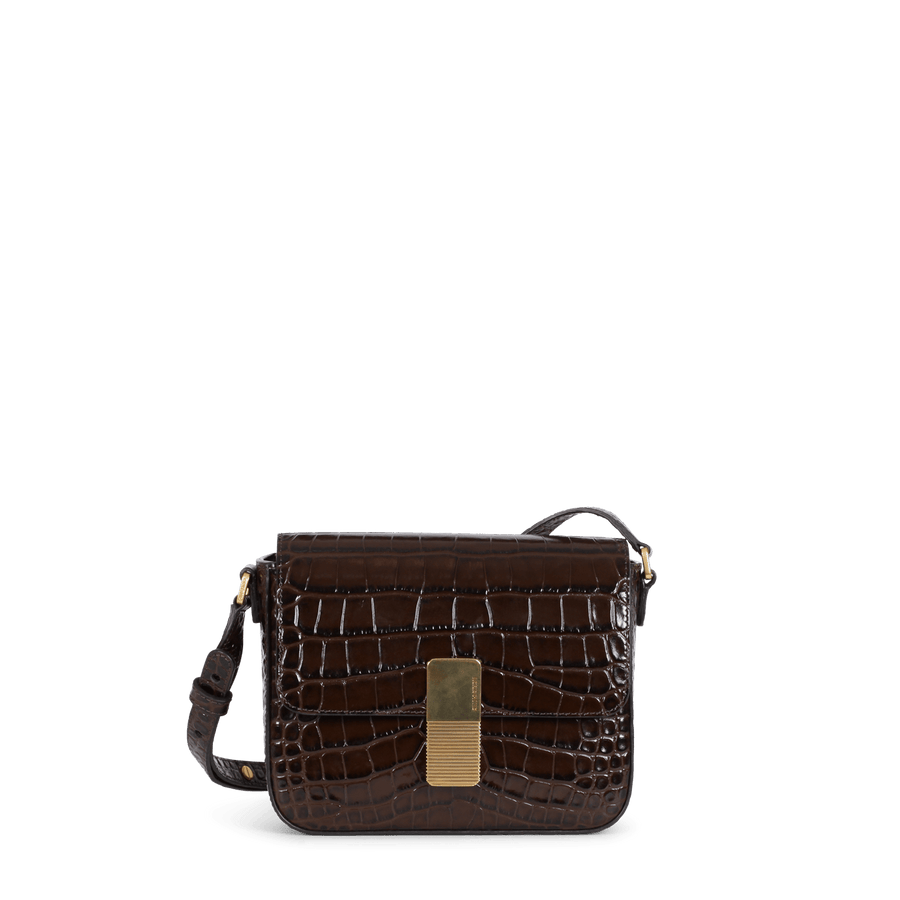 Mini Monceau Gold Edition - Cuir Embossé Croco Chocolat Ateliers Auguste