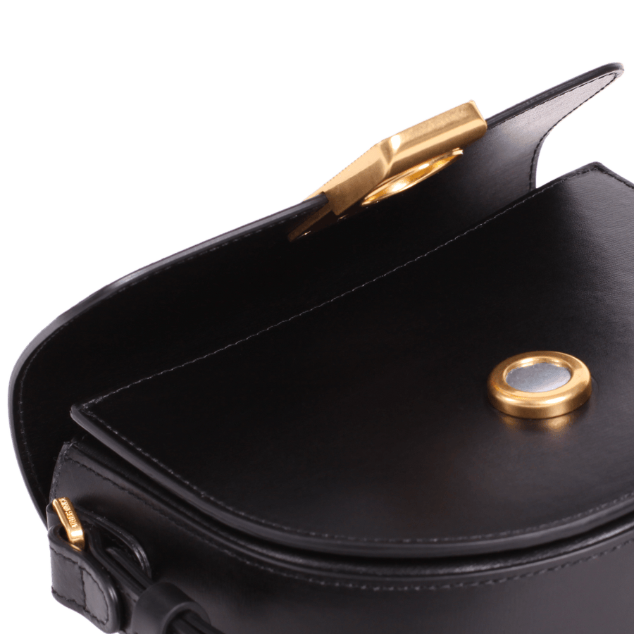 sac demi lune Mini Sully Gold Edition - Cuir Box Noir Ateliers Auguste